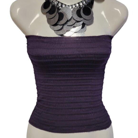 PURPLE Smocked Strapless Stretchy Waist Length Tube Top - One Size - NEW - Picture 1 of 9
